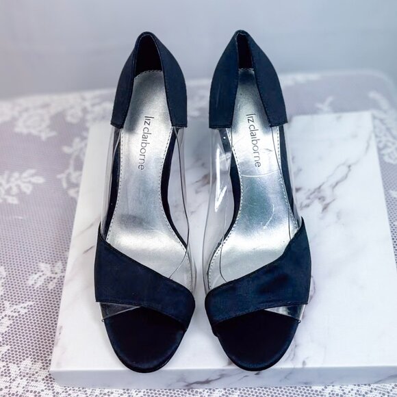 Liz Claiborne LAWSON Heels 90s Y2k Peep Toe See Through Sides - Picture 3 of 11